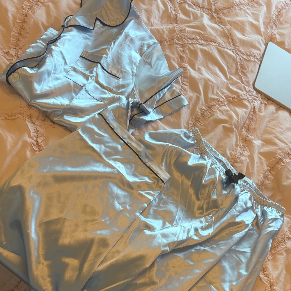 Satin Pajama Set - Light Silver Sleepwear Top & Shorts